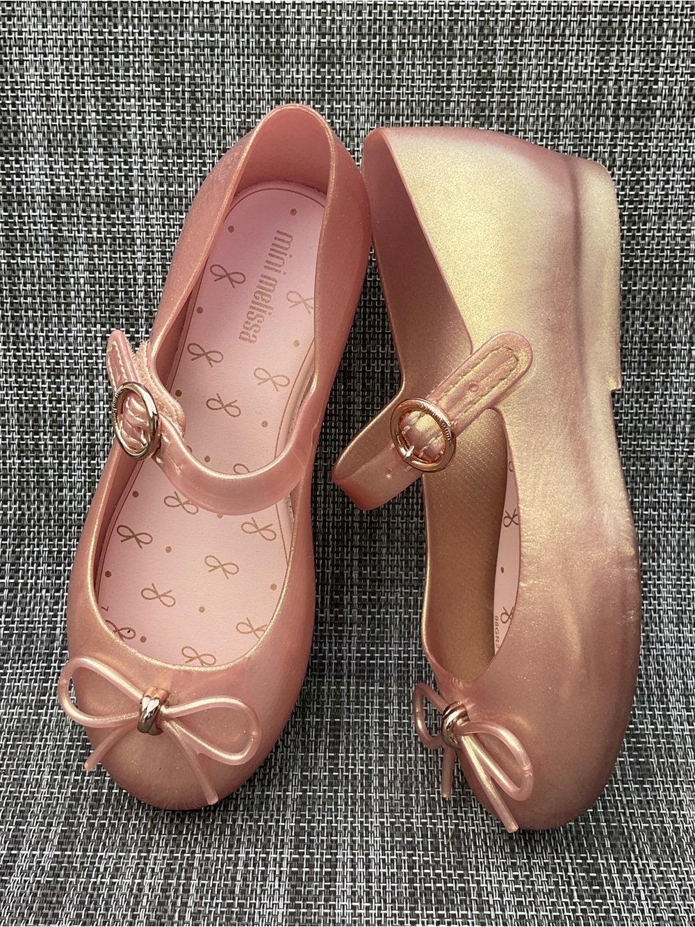 Mini Melissa Sweet Love Rose gold Girl Ballet Flats Size 11 - Picture 2 of 12